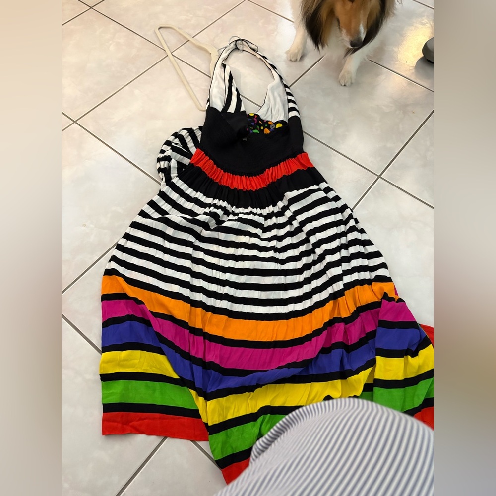 Vintage Striped Halter Dorothy Shoelen Maxi Dress with Rainbow Bands - Picture 3 of 6